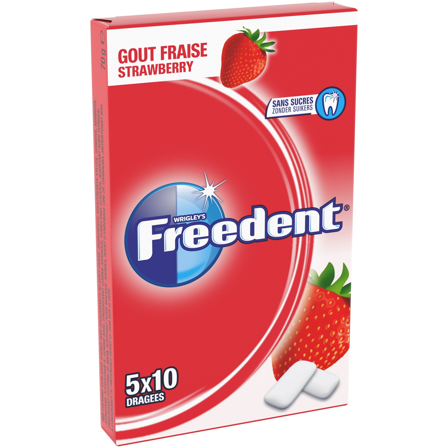 10 dragées chewing gum sans sucre goût fraise